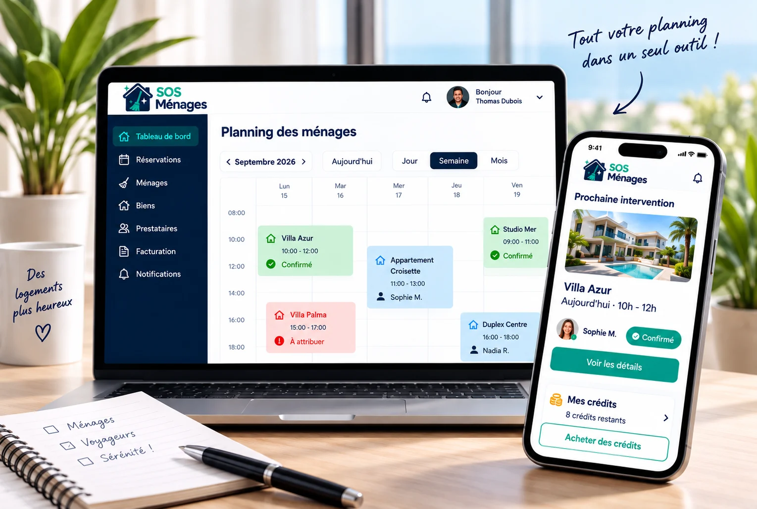 Application SOS Ménages sur ordinateur et smartphone
